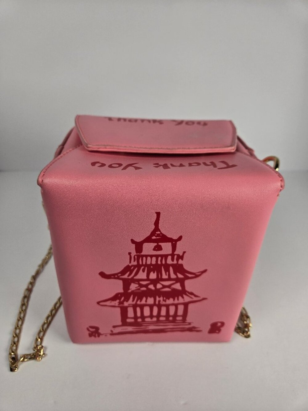 Bewaltz Pink Chinese Takeout Box Crossbody Bag Novelty Kitsch Pagoda Purse
